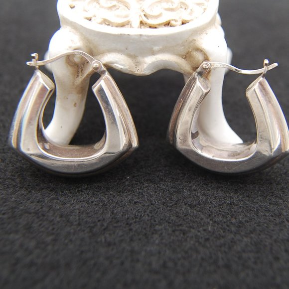 Silver "U" Shape Hoop Earrings (Unknown Metal Content) - Picture 3 of 5